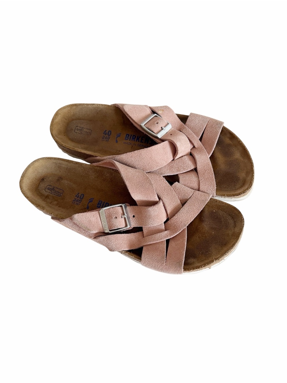 Birkenstock Lugano Soft Footbed Pink Clay Suede Slide Sandals size 9 L